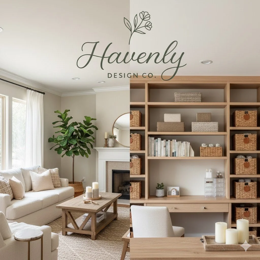 A warmly transformed living space with layered linen and greenery